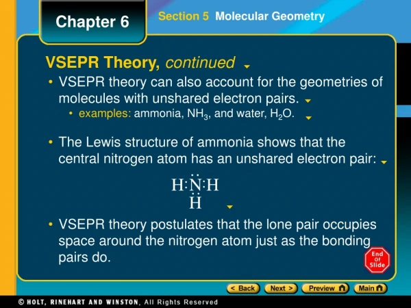 VSEPR theory can also account for the geometries of molecules with unshared electron pairs.