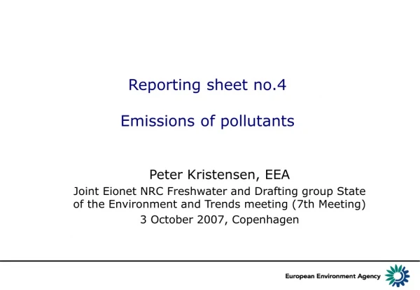 Reporting sheet no.4 E missions of pollutants