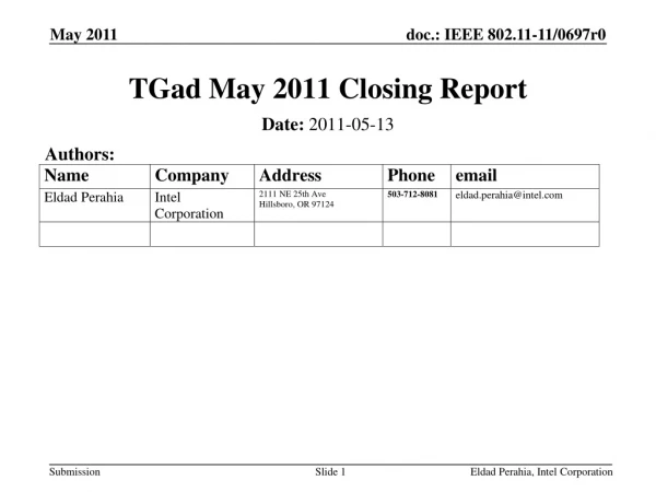 TGad May 2011 Closing Report