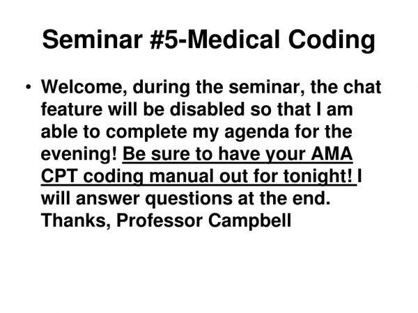 Seminar #5-Medical Coding