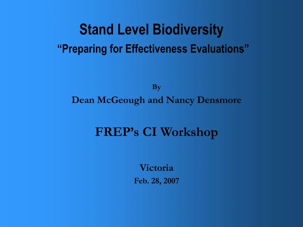 stand level biodiversity preparing for effectiveness evaluations