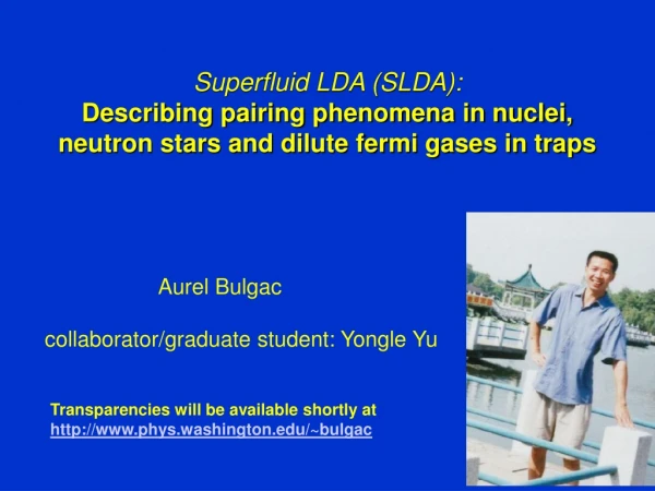 Aurel Bulgac collaborator/graduate student: Yongle Yu