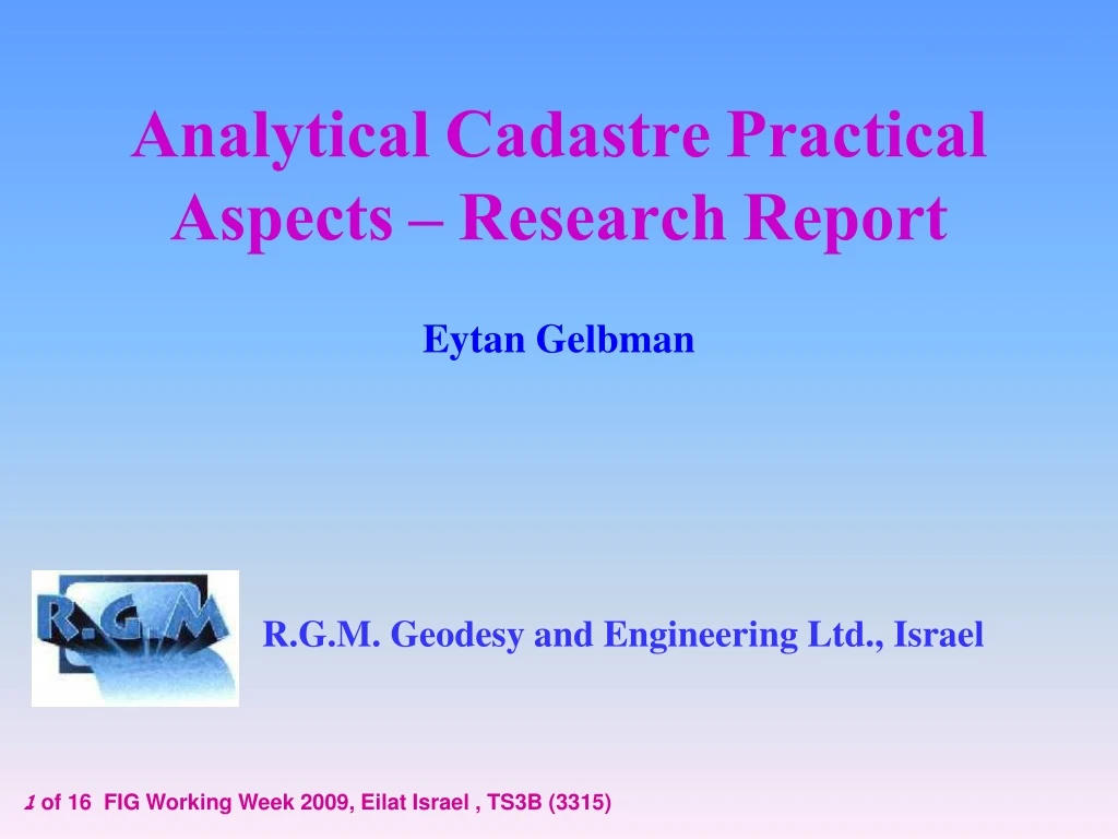 analytical cadastre practical aspects research report