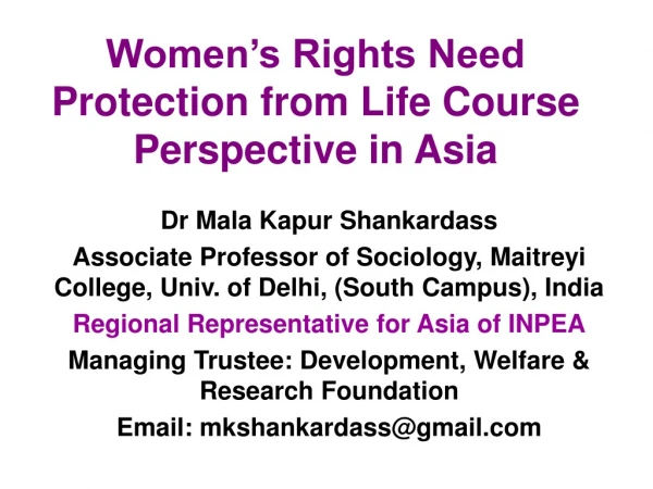 Women’s Rights Need Protection from Life Course Perspective in Asia