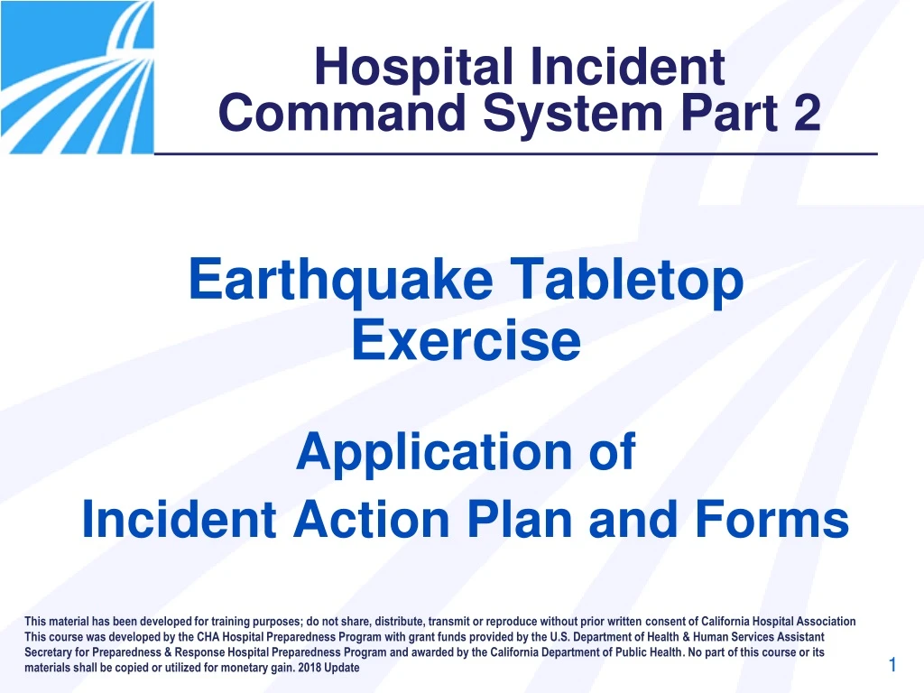 earthquake tabletop exercise application of incident action plan and forms