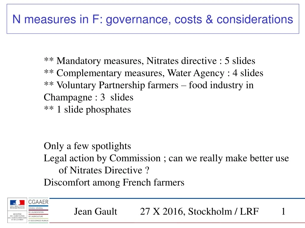 n measures in f governance costs considerations