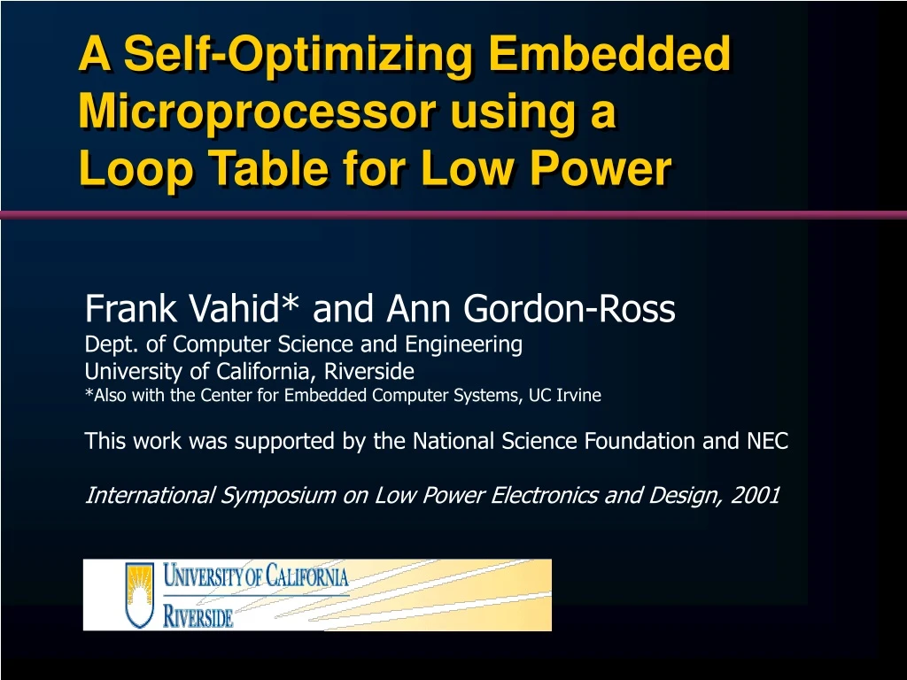 a self optimizing embedded microprocessor using a loop table for low power