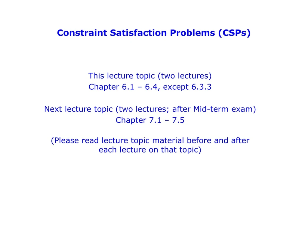 constraint satisfaction problems csps
