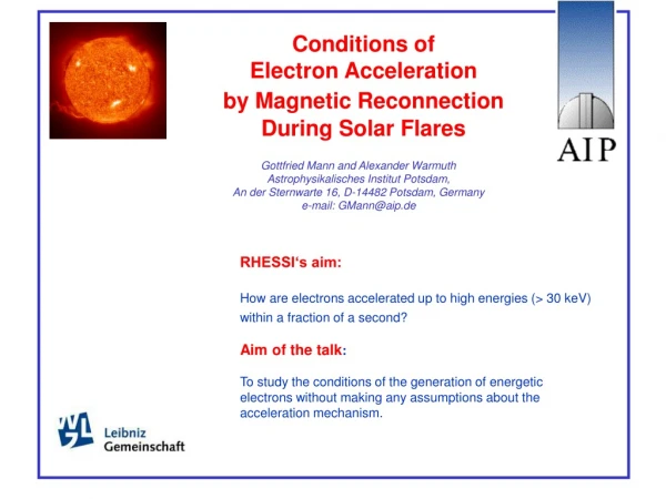 Conditions of Electron Acceleration by Magnetic Reconnection During Solar Flares