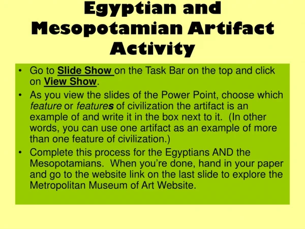 Egyptian and Mesopotamian Artifact Activity
