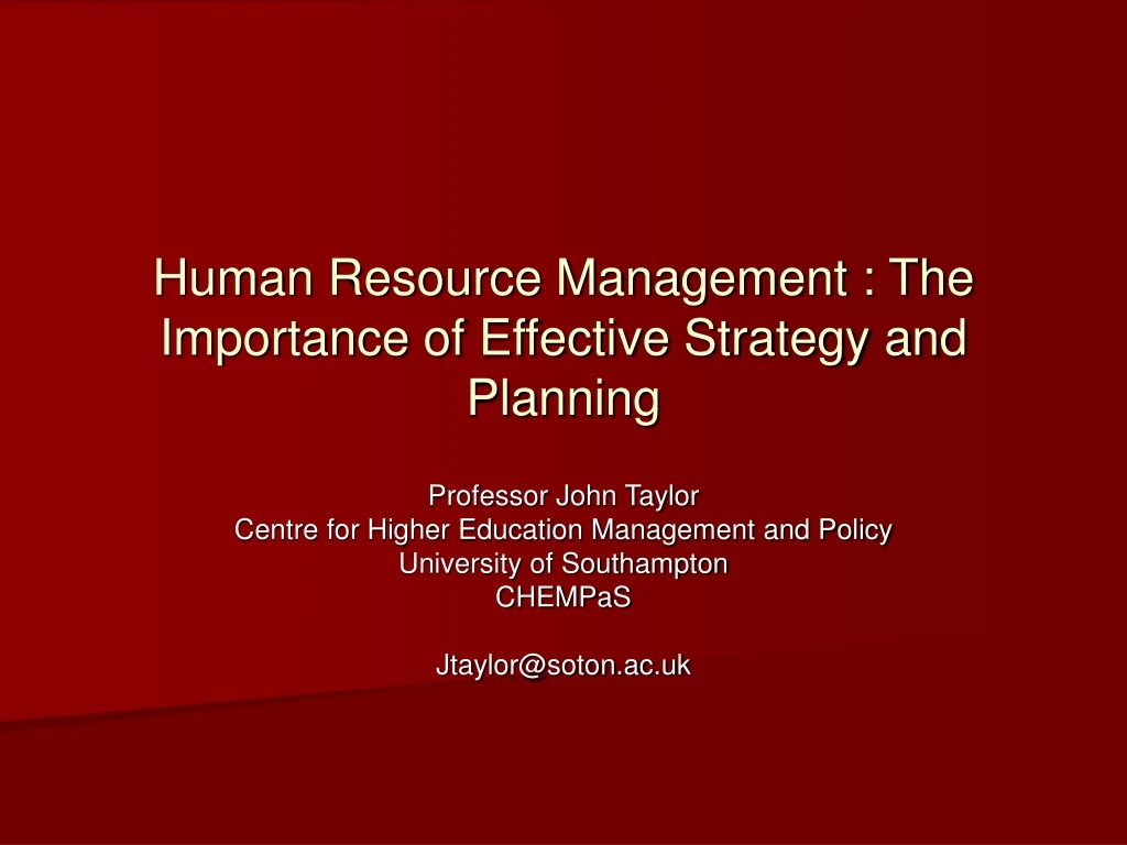 human resource management the importance of effective strategy and planning