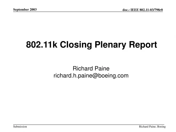 802.11k Closing Plenary Report