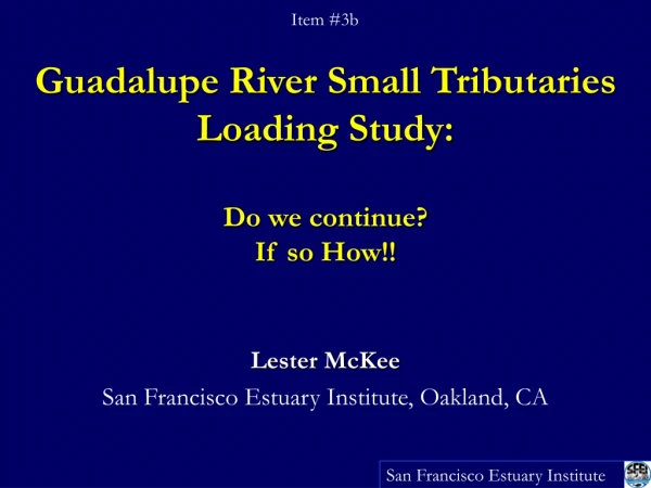 Guadalupe River Small Tributaries Loading Study: Do we continue? If so How!!