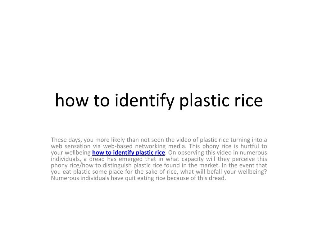 how to identify plastic rice