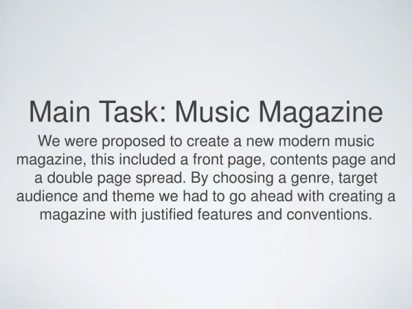 Main Task: Music Magazine