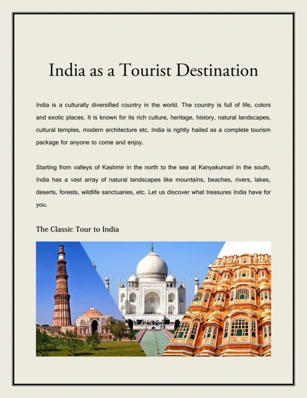 India as a Tourist Destination