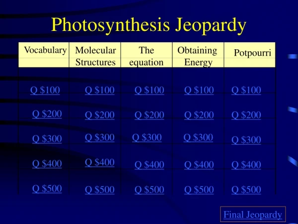 Photosynthesis Jeopardy
