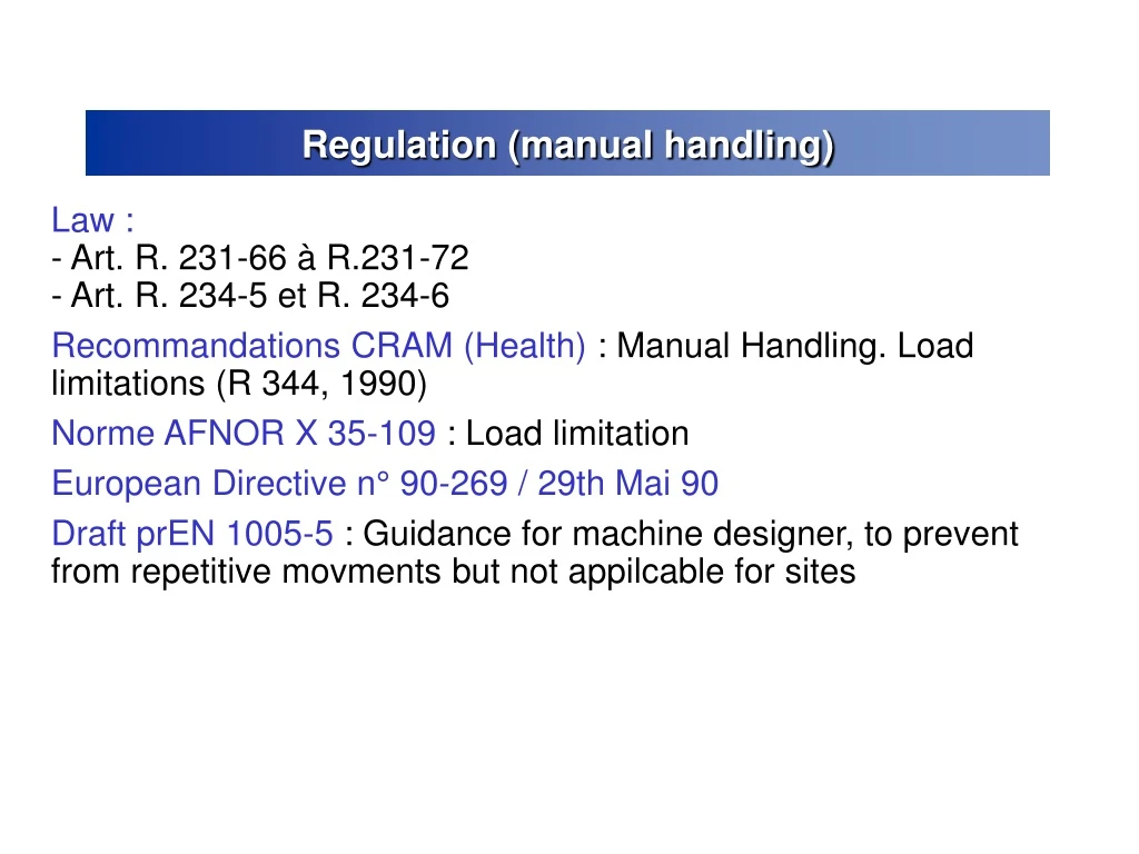 regulation manual handling