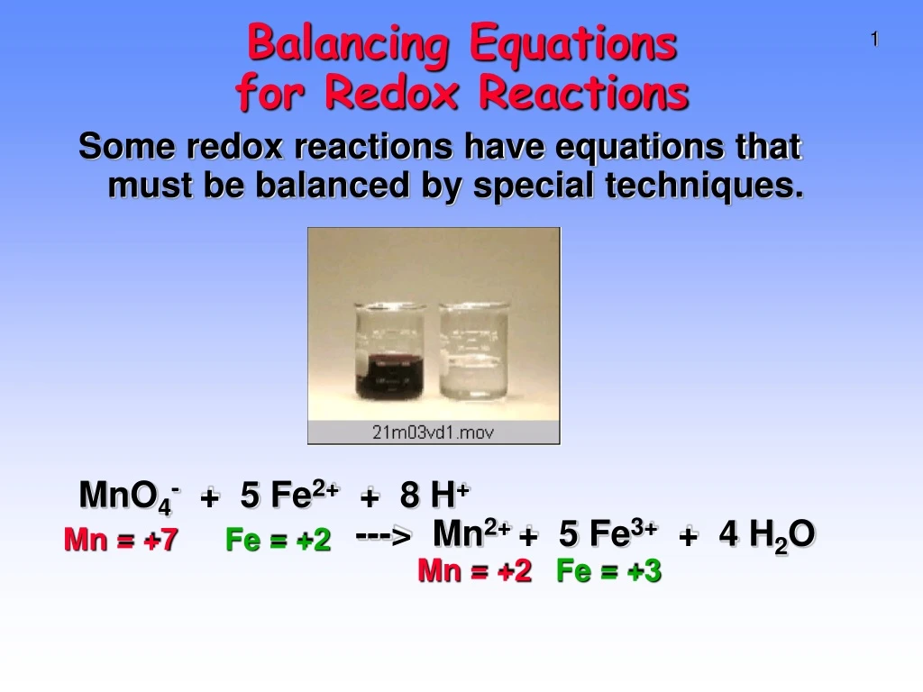 balancing equations for redox reactions