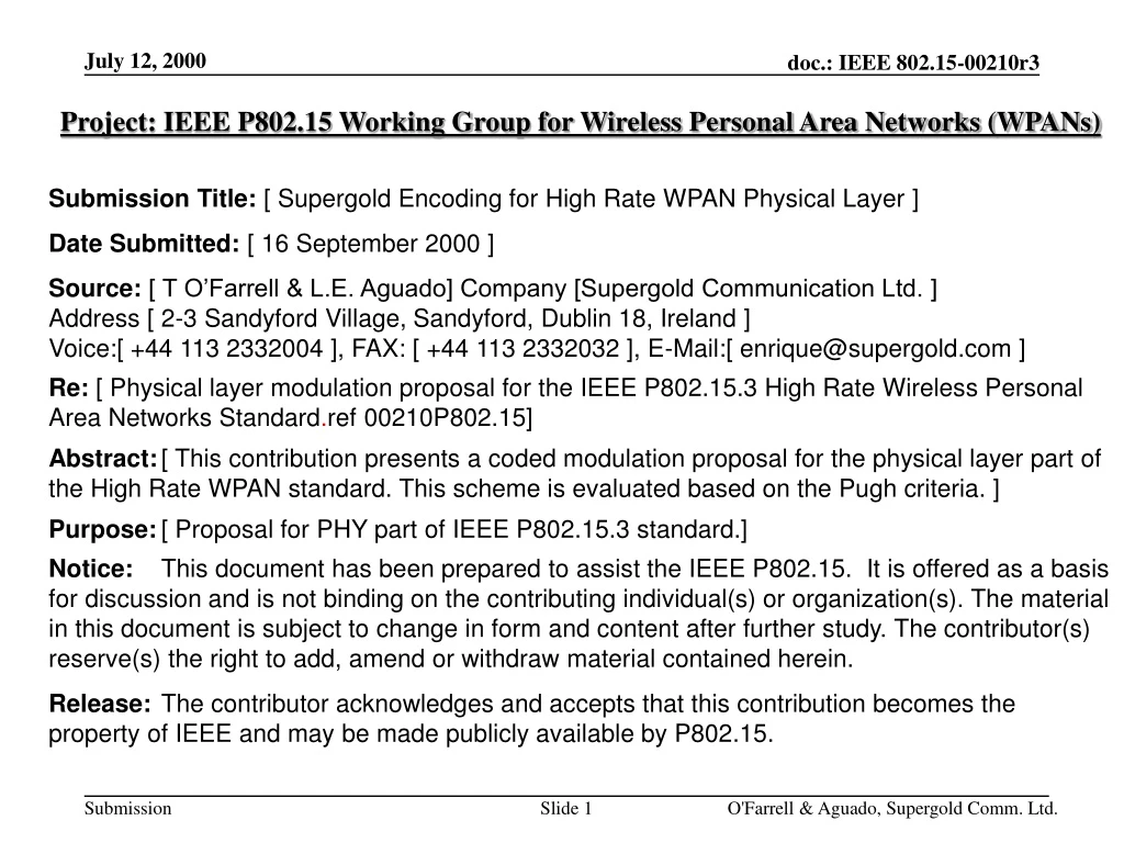 project ieee p802 15 working group for wireless