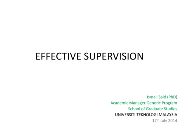 EFFECTIVE SUPERVISION