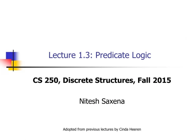 Lecture 1.3: Predicate Logic