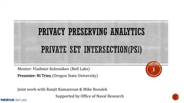 Privacy Preserving analytics Private Set Intersection(PSI)