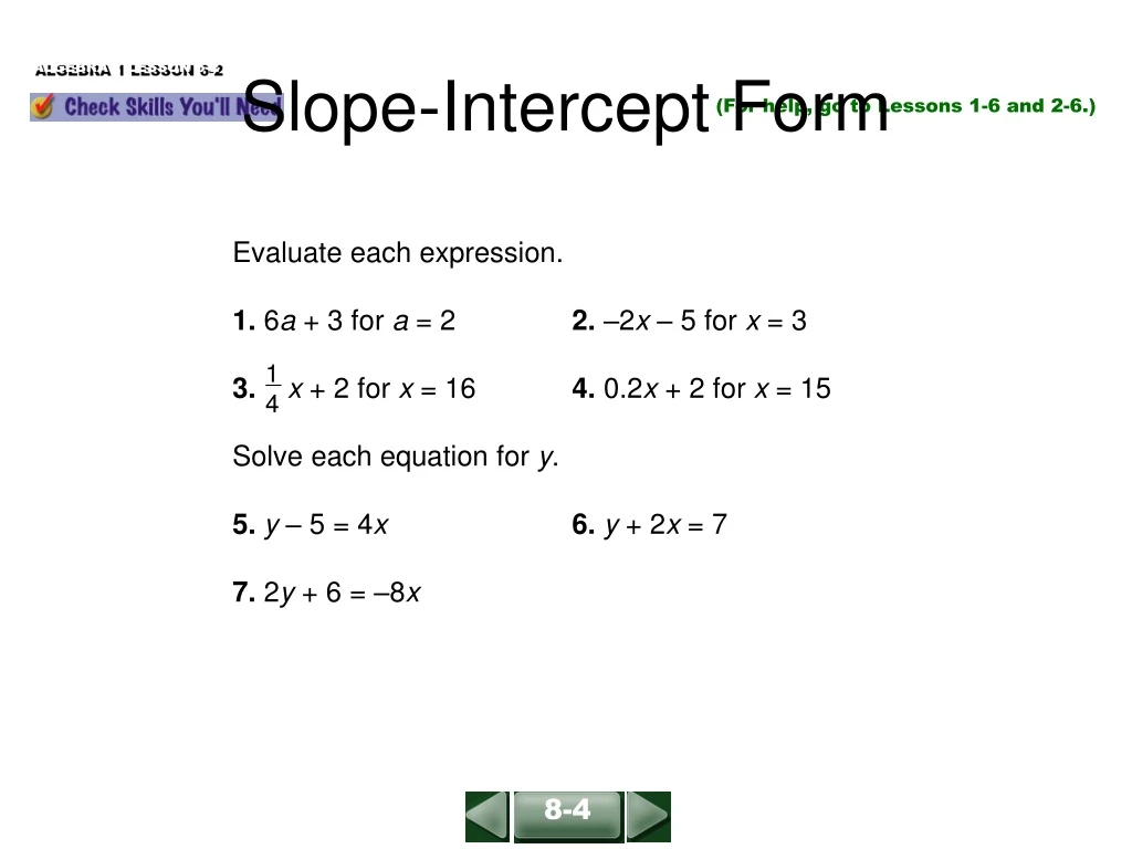 slope intercept form