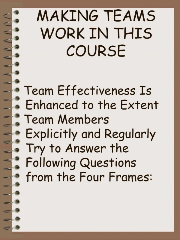 MAKING TEAMS WORK IN THIS COURSE
