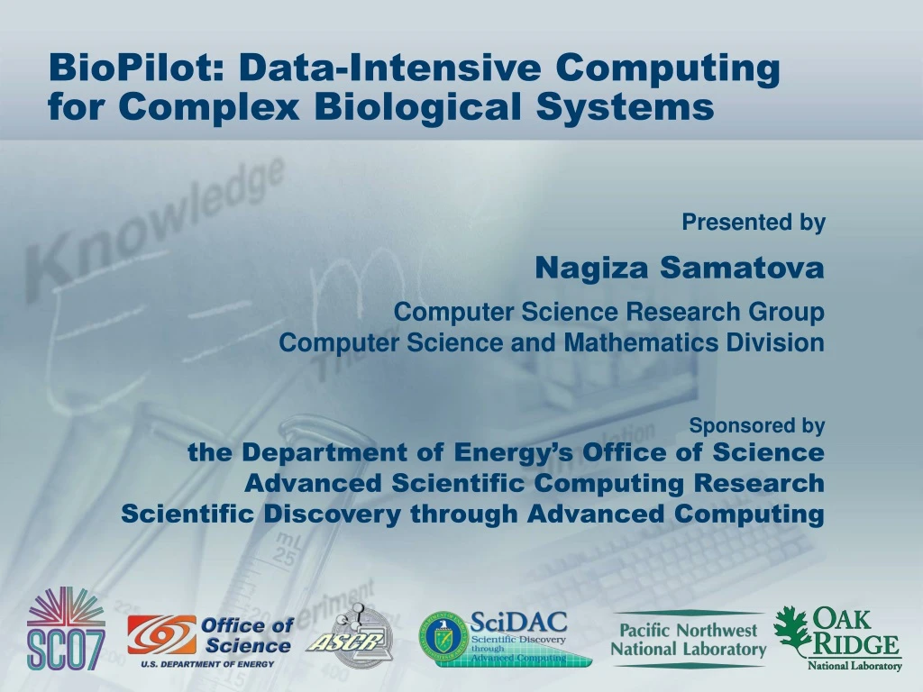 biopilot data intensive computing for complex biological systems