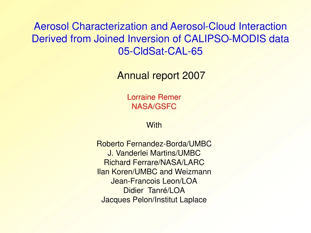 aerosol characterization and aerosol cloud