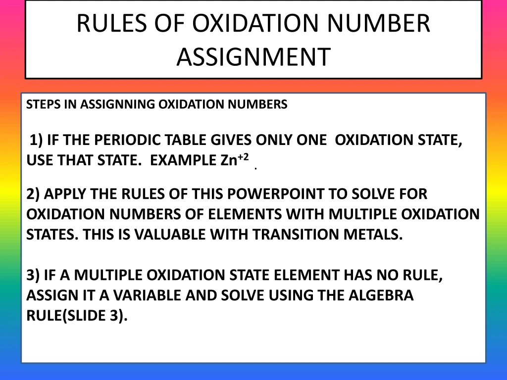 rules of oxidation number assignment