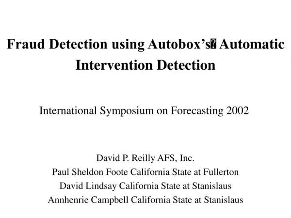 Fraud Detection using Autobox’s  Automatic Intervention Detection