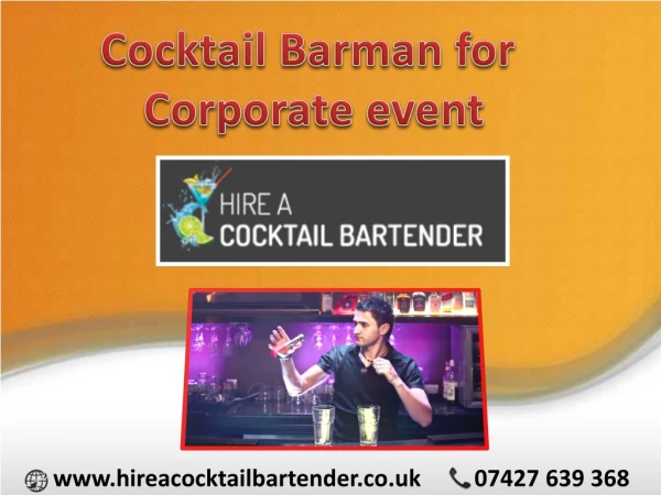Hire Cocktail Barman for Corporate Event in UK | Hire Cocktail Bartender