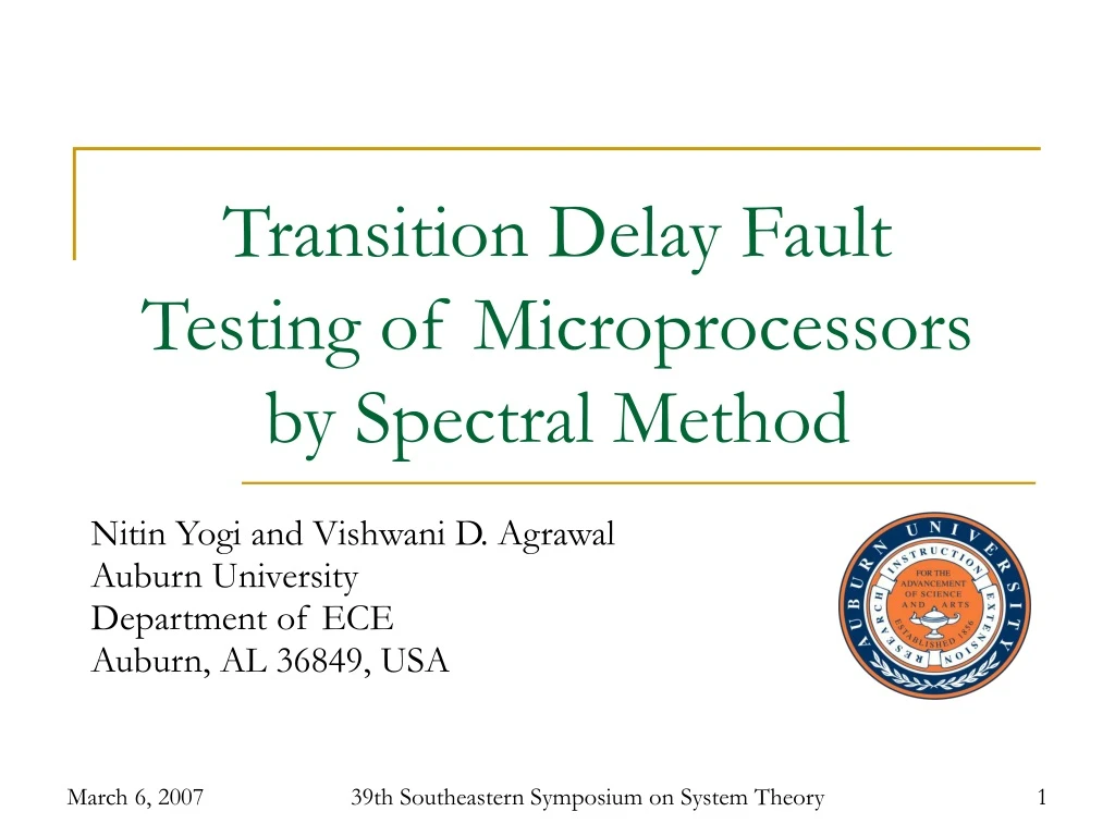 transition delay fault testing of microprocessors by spectral method
