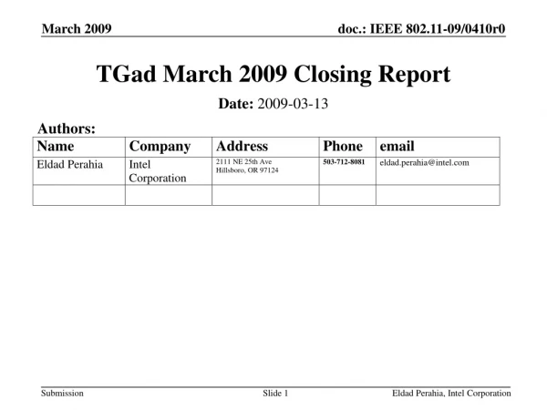 TGad March 2009 Closing Report