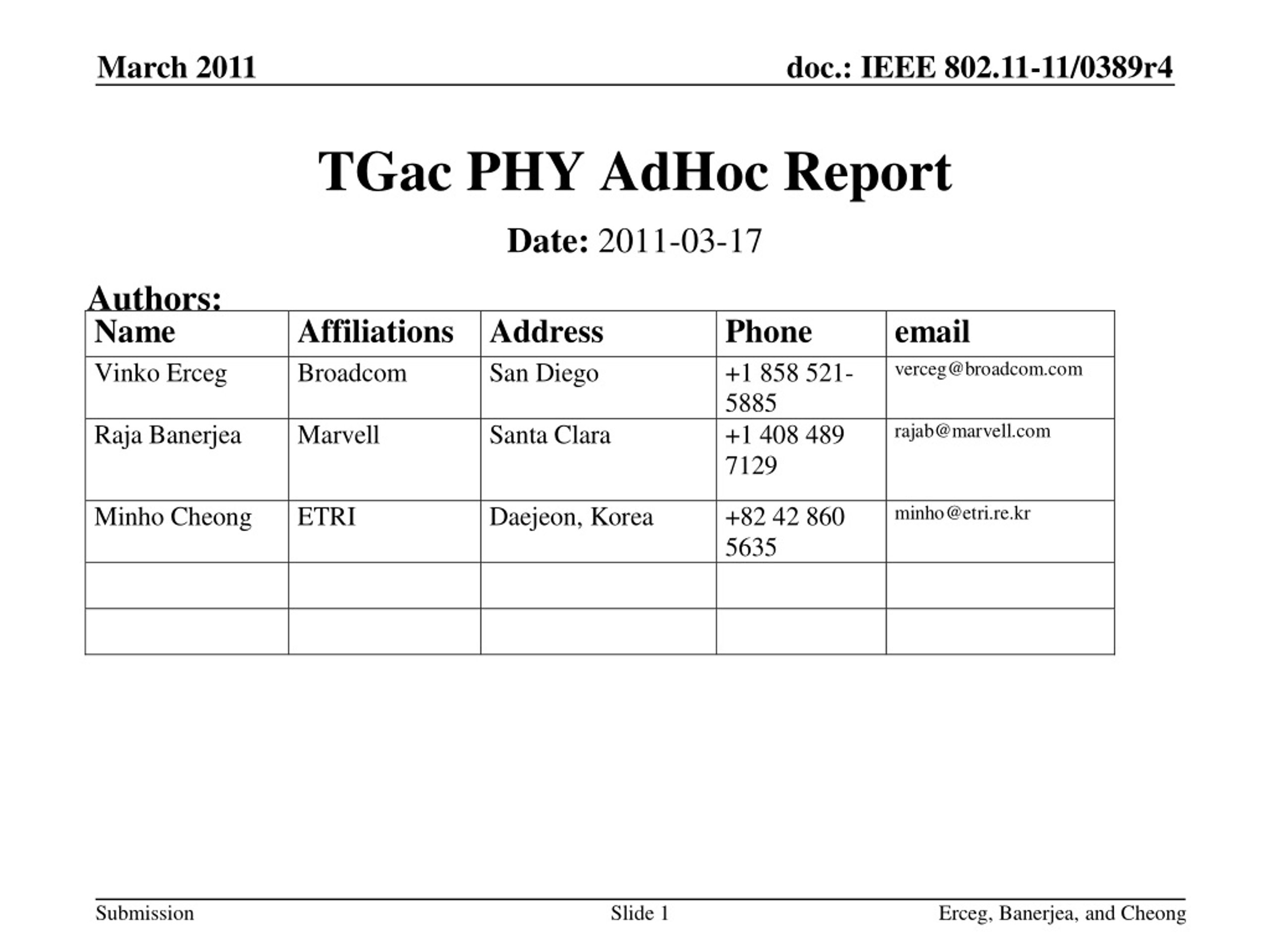TGac PHY AdHoc Report - slide 1