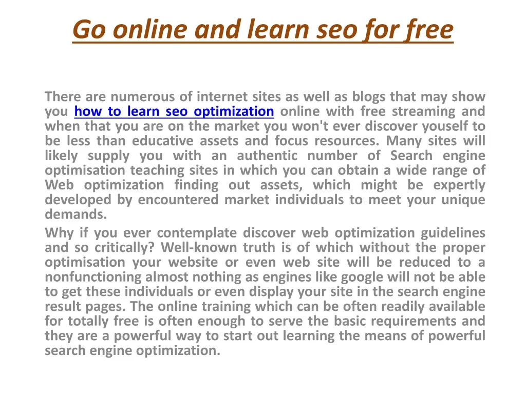 go online and learn seo for free