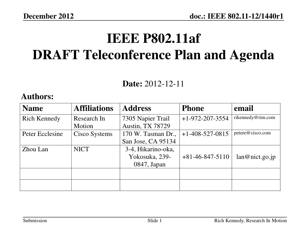 ieee p802 11af draft teleconference plan and agenda