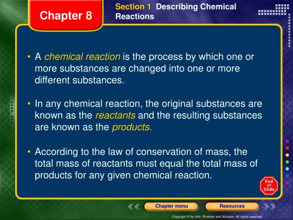 Section 1 Describing Chemical Reactions