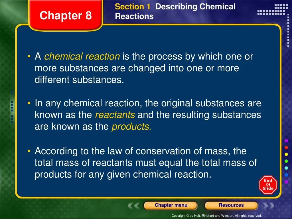 section 1 describing chemical reactions