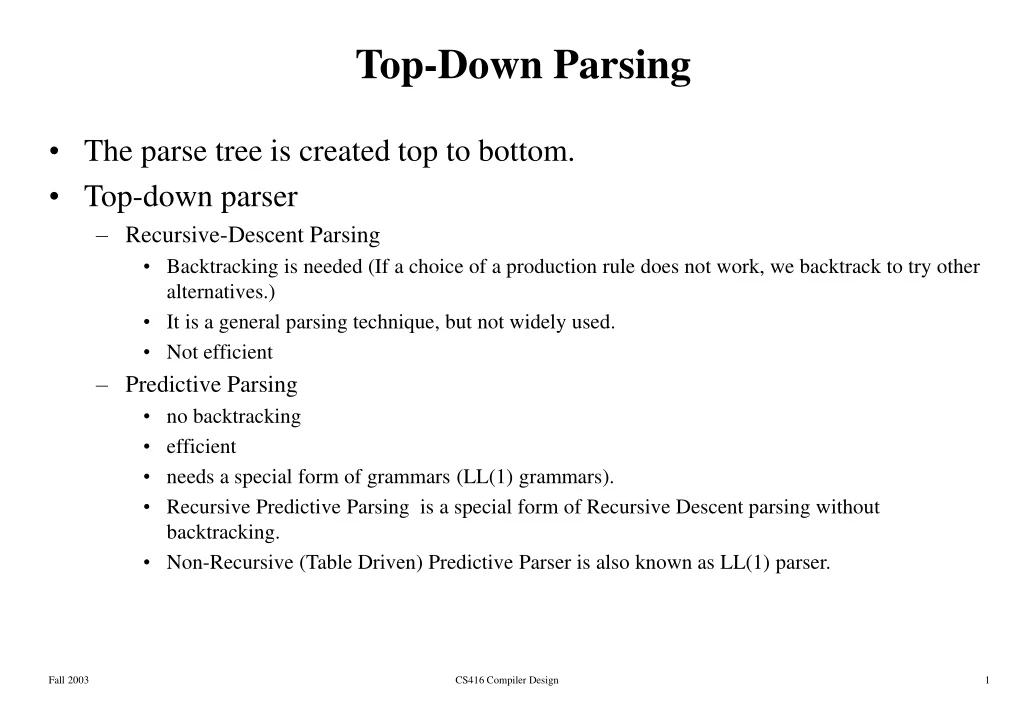 top down parsing