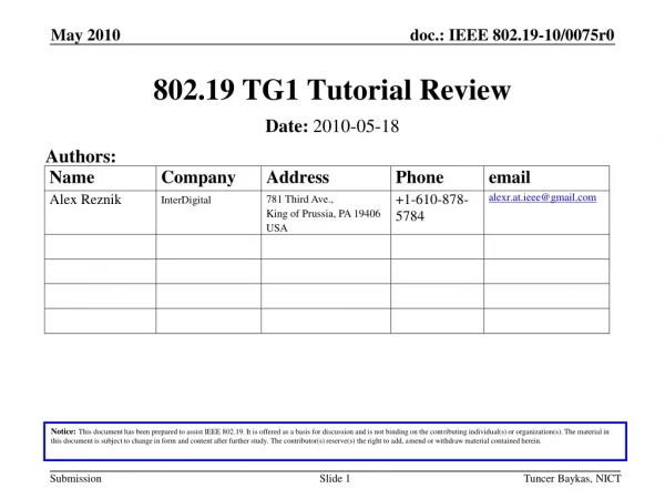 802.19 TG1 Tutorial Review
