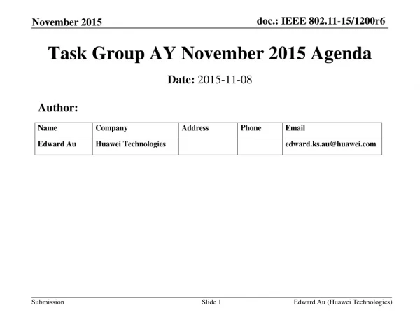 Task Group AY November 2015 Agenda