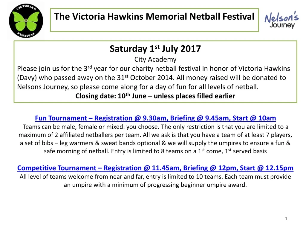 the victoria hawkins memorial netball festival