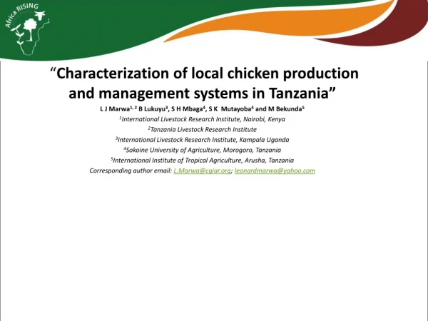 “ Characterization of local chicken production and management systems in Tanzania”