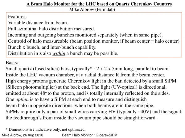 A Beam Halo Monitor for the LHC based on Quartz Cherenkov Counters
