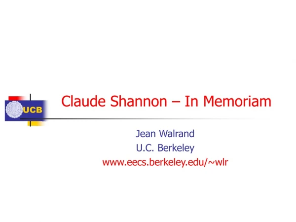 Claude Shannon – In Memoriam