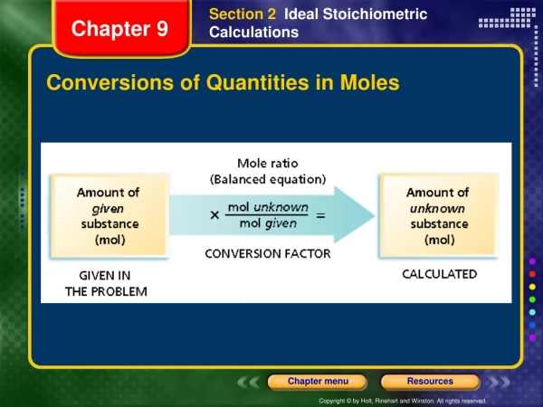 Conversions of Quantities in Moles