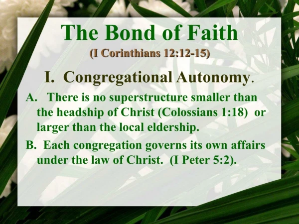 The Bond of Faith (I Corinthians 12:12-15)
